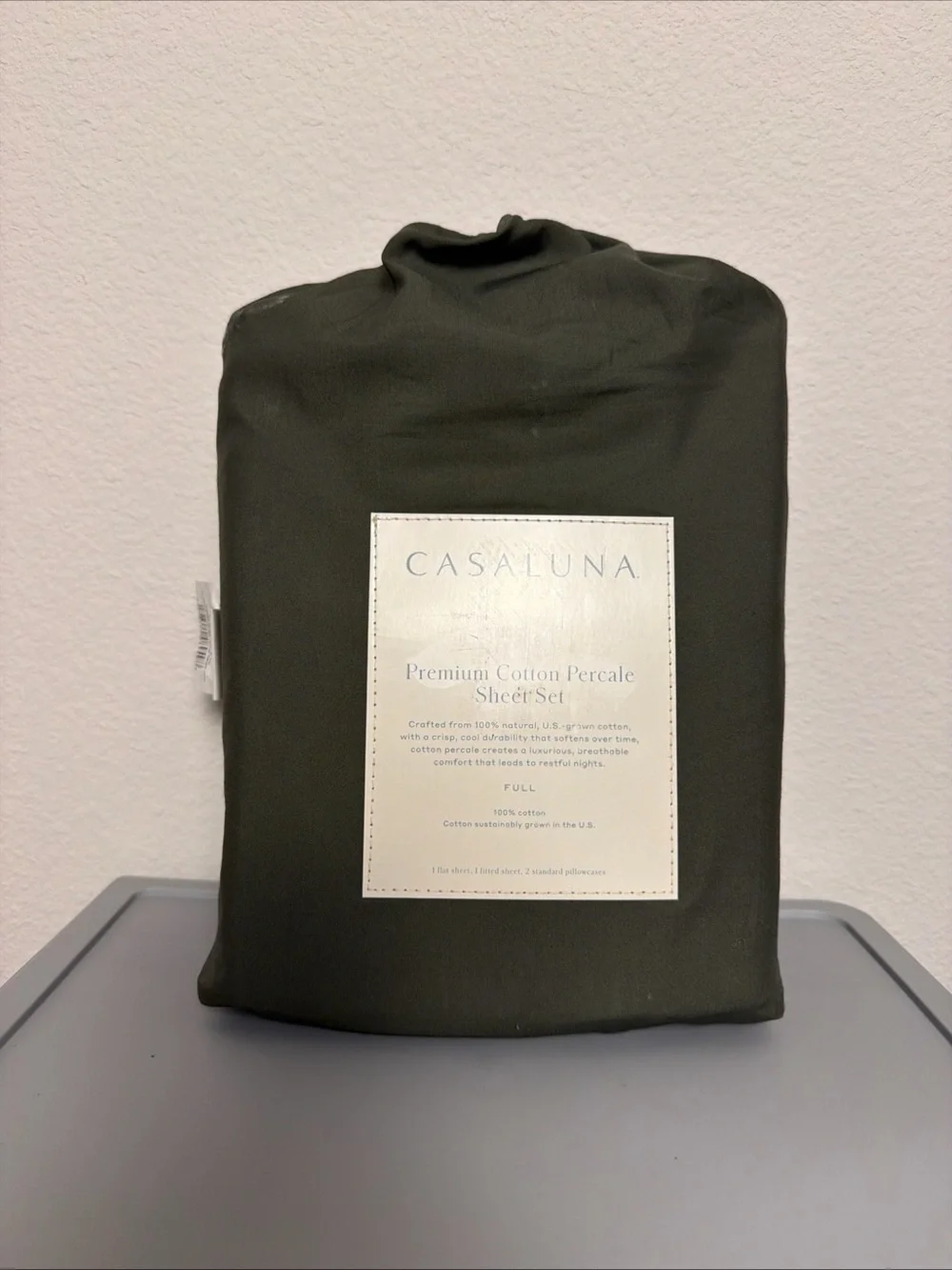Casaluna Premium Cotton Percale Sheet Set Olive Green Full NEW